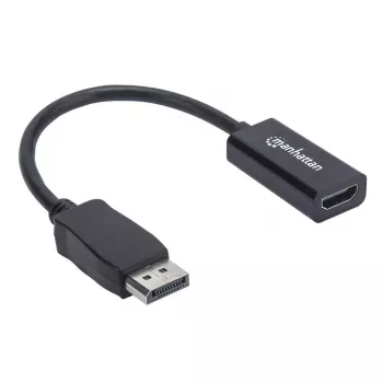 Manhattan DisplayPort 1.1 į HDMI adapterio kabelis, 1080p@60Hz, Kištukas į Lizdą, Juodas, 15 cm, DP su fiksatoriumi, Ne dvikryptis, Trejų metų garantija, Atitinka DP2HDMI