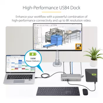 StarTech.com USB4 dokų stotelė dviem monitoriams, dviguba 4K 120Hz arba viena 8K 60Hz HDMI, 100W nešiojamojo kompiuterio įkrovimas, 2,5GbE, USB-C kelių monitorių dokas, be tvarkyklių