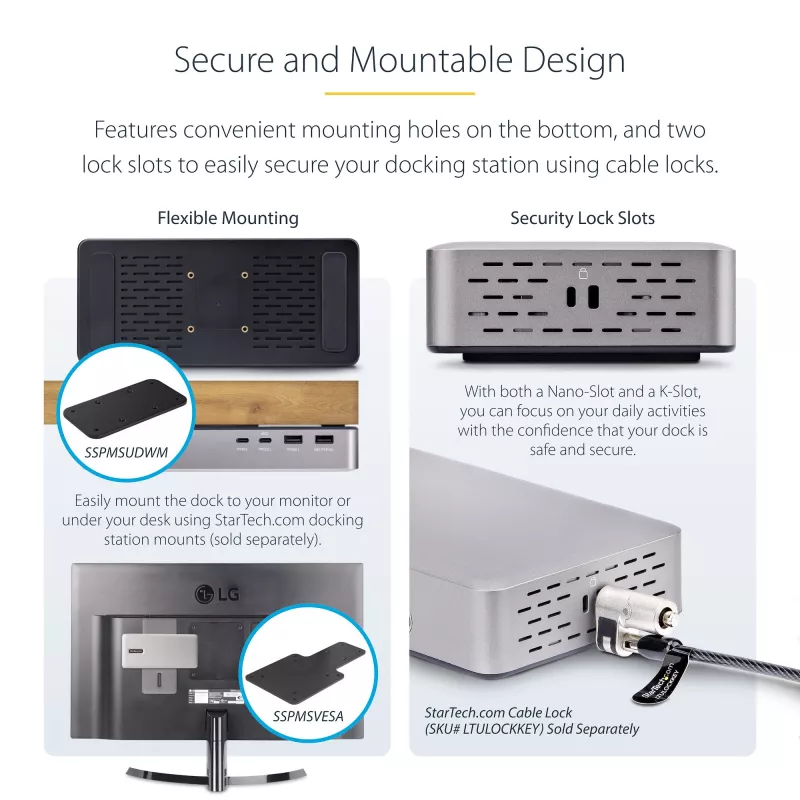 StarTech.com USB4 dokų stotelė dviem monitoriams, dviguba 4K 120Hz arba viena 8K 60Hz HDMI, 100W nešiojamojo kompiuterio įkrovimas, 2,5GbE, USB-C kelių monitorių dokas, be tvarkyklių