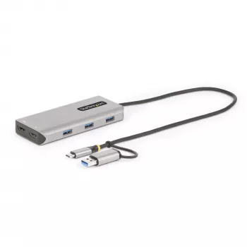 StarTech.com USB-C kelių prievadų adapteris su USB-C į USB-A mova, dvigubas HDMI (4K30Hz/1080p60Hz), 3x USB-A 5Gbps, mini kelioninis dokas, nešiojamojo kompiuterio dokavimo stotelė, 40 cm kabelis