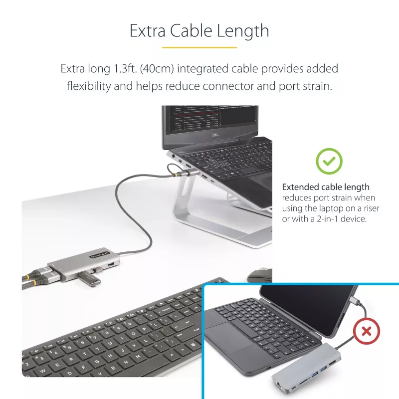 StarTech.com USB-C kelių prievadų adapteris su USB-C į USB-A mova, dvigubas HDMI (4K30Hz/1080p60Hz), 3x USB-A 5Gbps, mini kelioninis dokas, nešiojamojo kompiuterio dokavimo stotelė, 40 cm kabelis