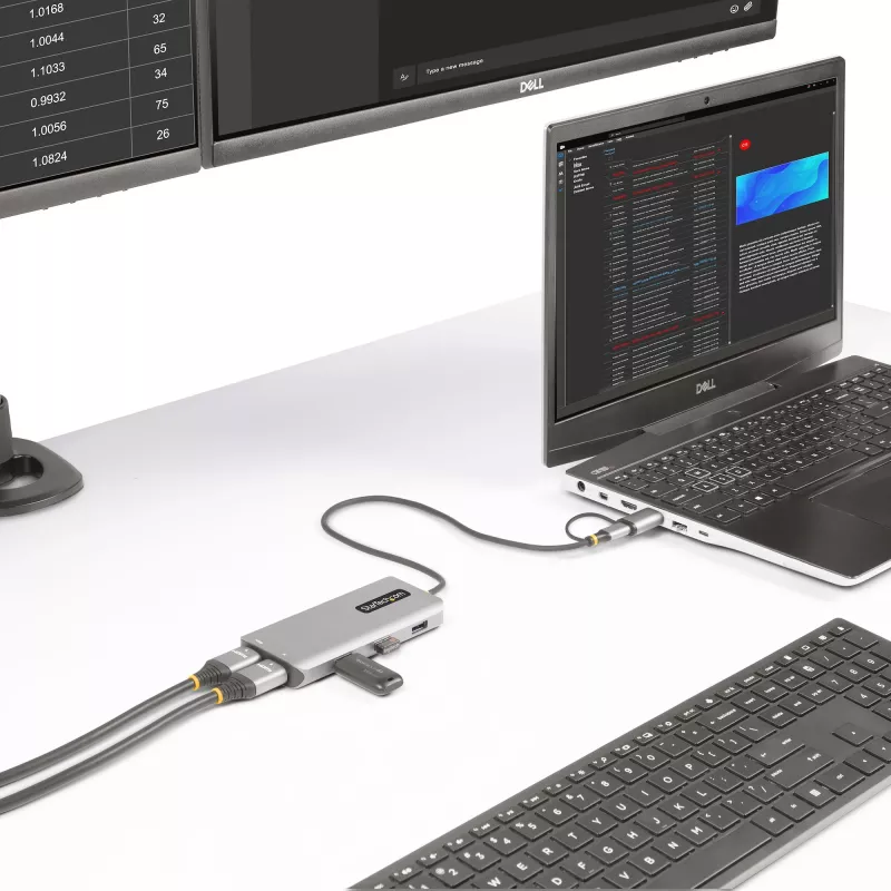 StarTech.com USB-C kelių prievadų adapteris su USB-C į USB-A mova, dvigubas HDMI (4K30Hz/1080p60Hz), 3x USB-A 5Gbps, mini kelioninis dokas, nešiojamojo kompiuterio dokavimo stotelė, 40 cm kabelis