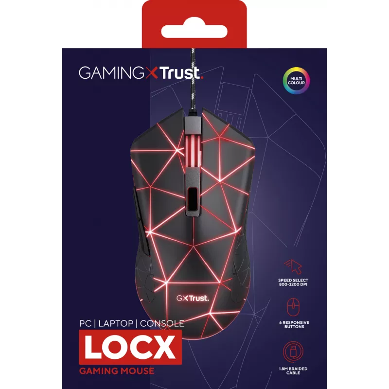 Trust GXT 133 Locx žaidimų pelė, dešinei rankai, USB-A, optinė, 4000 DPI