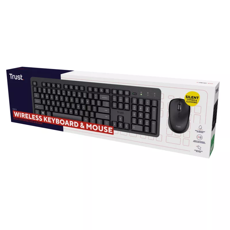 Trust Ody II belaidė klaviatūra su pele, RF, QWERTY, US anglų, juoda