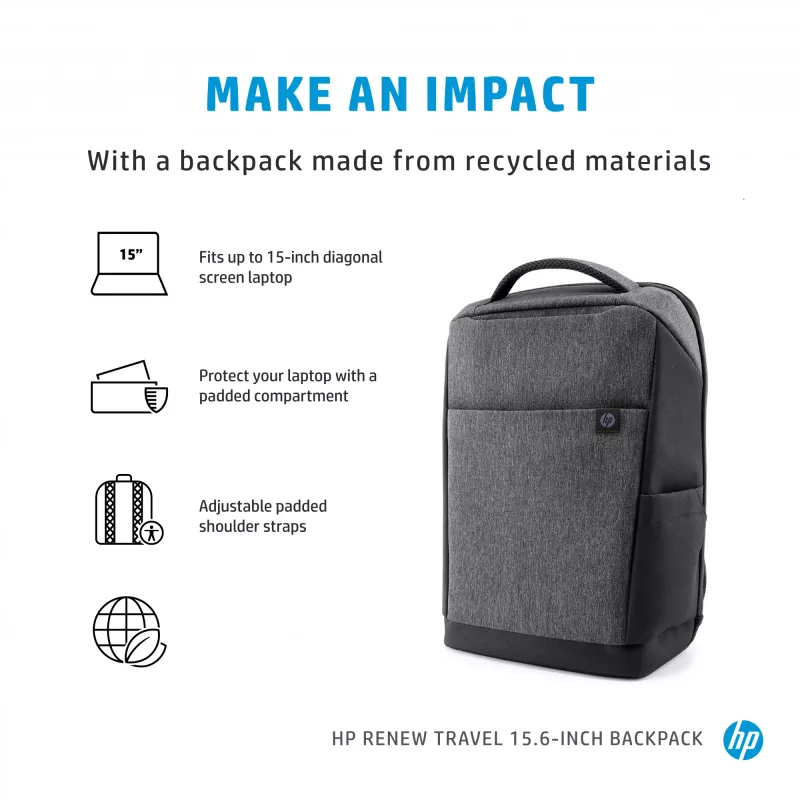 HP Renew Travel 15.6 col. kuprinė, kuprinė, 650 g