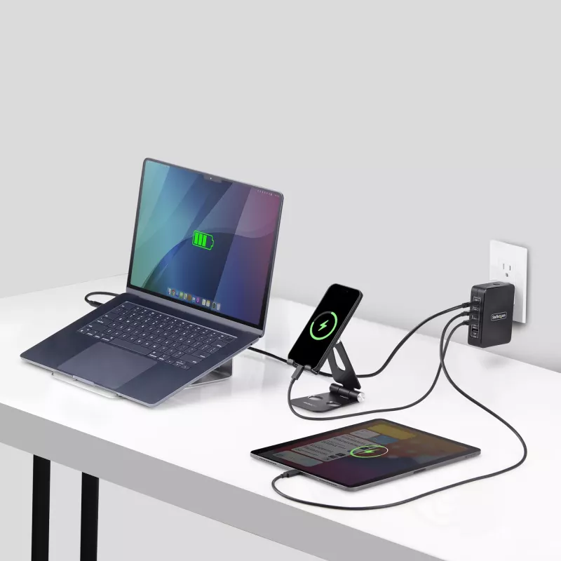 StarTech.com 140W USB-C sieninis įkroviklis, 3x USB-C/1x USB-A, PD 3.1 tarptautinis GaN maitinimo adapteris, skirtas MacBook/Dell XPS/Inspiron