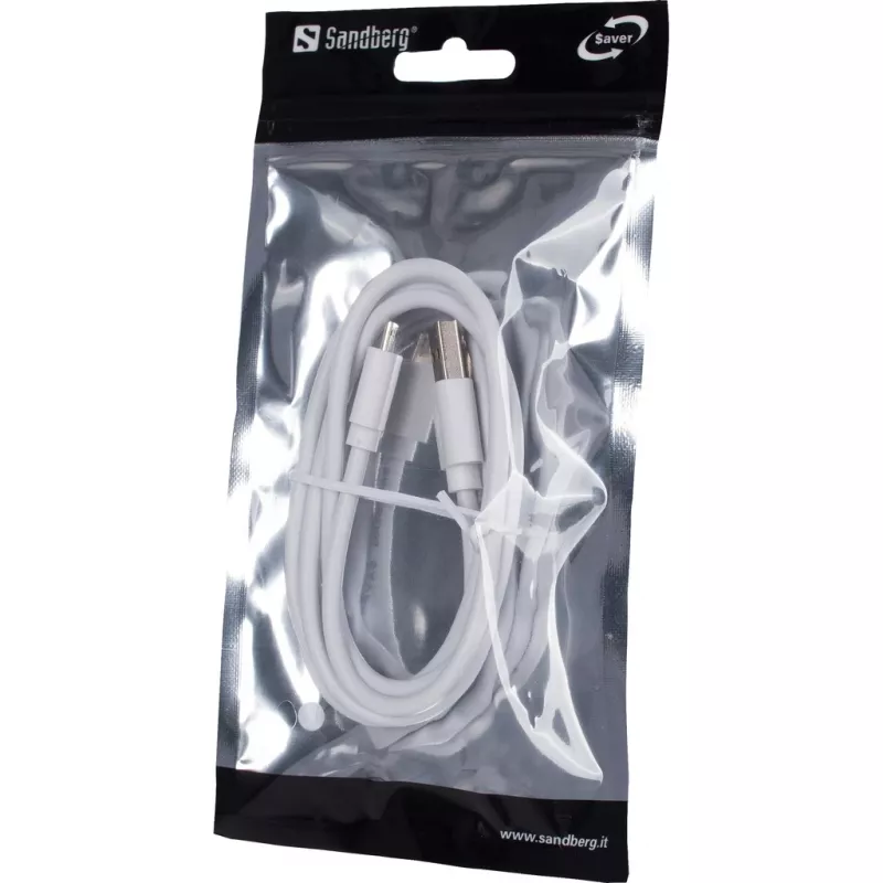Sandberg MicroUSB sinchronizavimo ir įkrovimo laidas 1 m SAVER, Micro-USB A, USB A, baltas