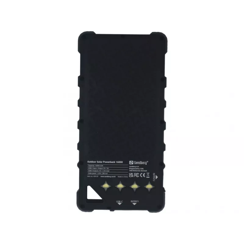 Sandberg Outdoor Solar Powerbank 16000, 16000 mAh, ličio jonų, juoda