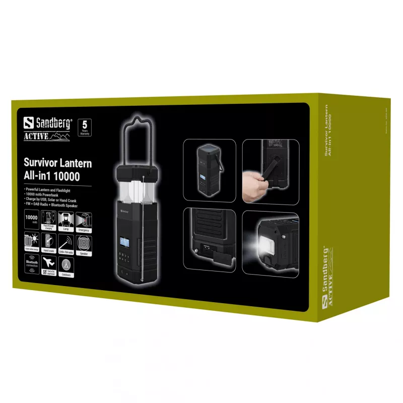 Sandberg Survivor Lantern All-in1 10000 – belaidis kempingo žibintas, juodas