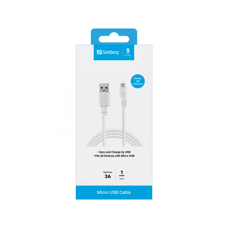 Sandberg USB-A – Micro-USB įkrovimo ir sinchronizavimo laidas 1 m, baltas