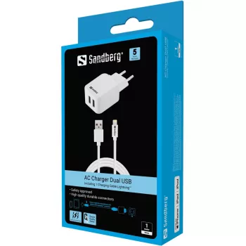 Sandberg AC įkroviklis EU Lightning 2.4A, vidaus, AC, 5 V, balta