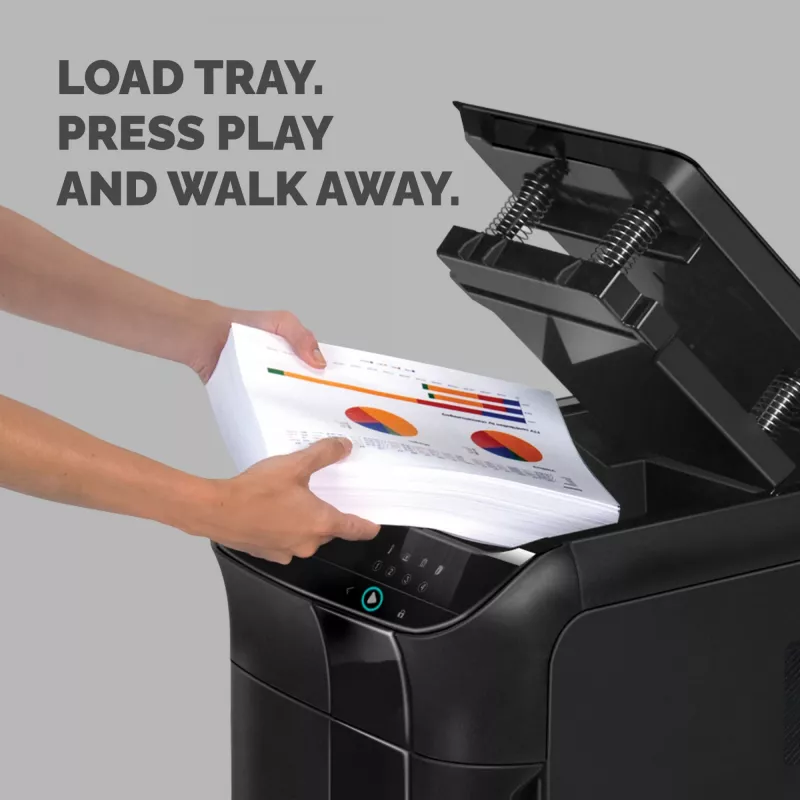Fellowes AutoMax 550C popieriaus smulkintuvas – automatinis kryžminis smulkinimas, 550 lapų, 83 l krepšelis, P4 saugumo lygis