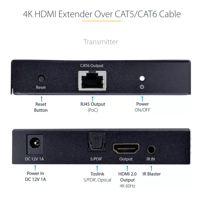 StarTech.com 4K70IC-EXTEND-HDMI AV siųstuvas ir imtuvas, HDMI prailgintuvas, juodas
