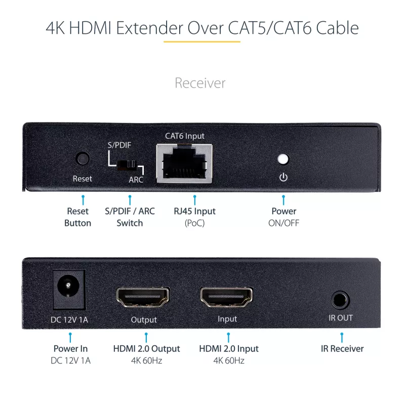 StarTech.com 4K70IC-EXTEND-HDMI AV siųstuvas ir imtuvas, HDMI prailgintuvas, juodas