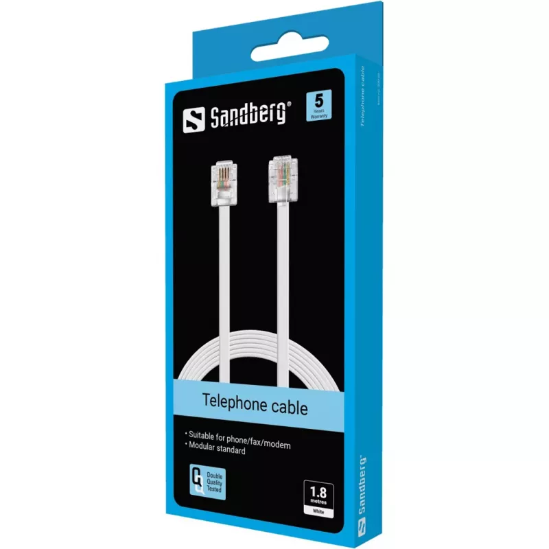 Sandberg telefono laidas RJ11-RJ11 1,8 m, baltas