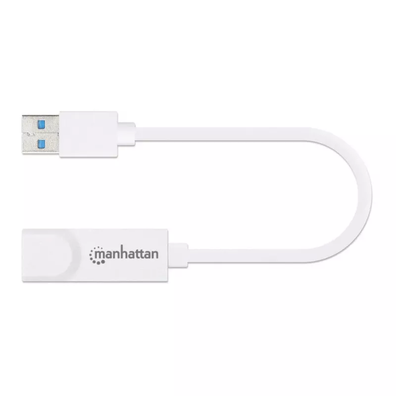 Manhattan USB-A Gigabit tinklo adapteris, baltas, 10/100/1000 Mbps, USB 3.0, Ethernet, RJ45, trejų metų garantija
