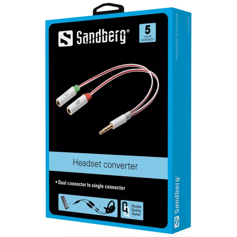Sandberg keitiklis ausinėms Dual-Single, 3,5 mm TRS, kištukas, lizdas, baltas