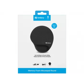 Sandberg Memory Foam Mousepad Round – apvalus pelės kilimėlis su atminties putomis, juodas
