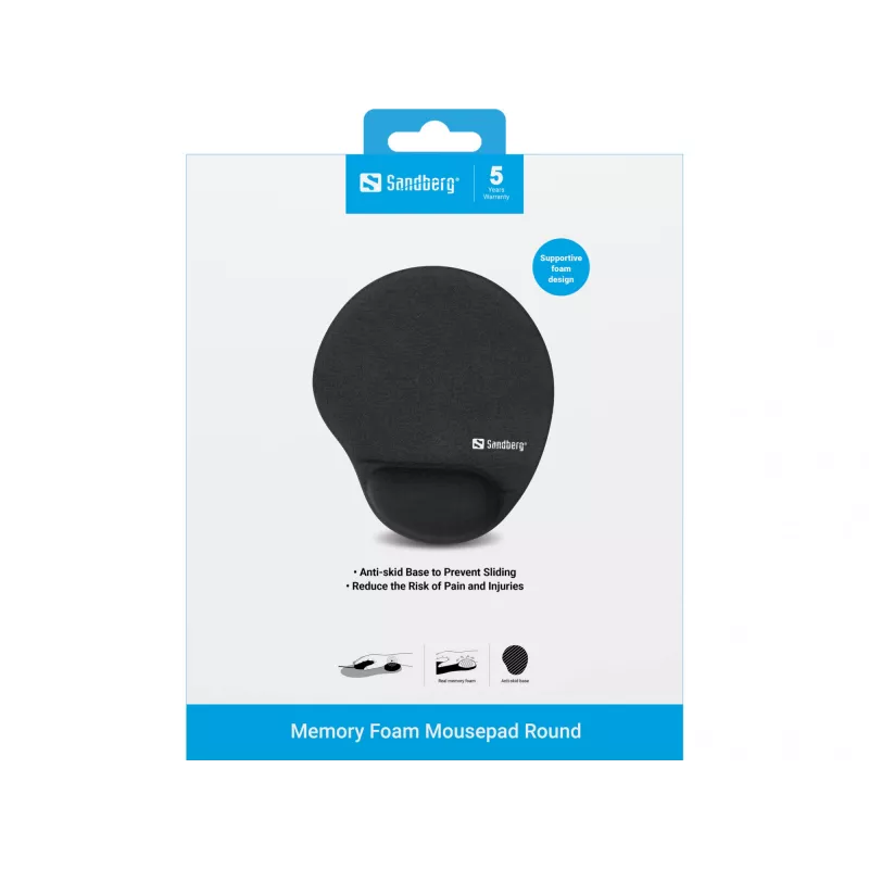 Sandberg Memory Foam Mousepad Round – apvalus pelės kilimėlis su atminties putomis, juodas