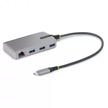 StarTech.com 3 prievadų USB-C centras su Ethernet - 3x USB-A prievadai, Gigabit Ethernet RJ45, USB 3.0 5Gbps, maitinamas iš magistralės, 30 cm kabelis - nešiojamas USB Type-C adapteris su GbE