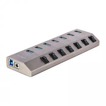 StarTech.com 7 prievadų USB-C šakotuvas su atskirais įjungimo/išjungimo mygtukais, USB 3.0 5Gbps, su maitinimo bloku, USB-C į USB-A, BC 1.2