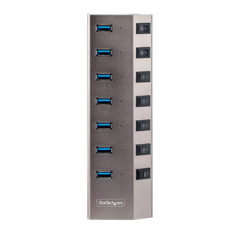 StarTech.com 7 prievadų USB-C šakotuvas su atskirais įjungimo/išjungimo mygtukais, USB 3.0 5Gbps, su maitinimo bloku, USB-C į USB-A, BC 1.2
