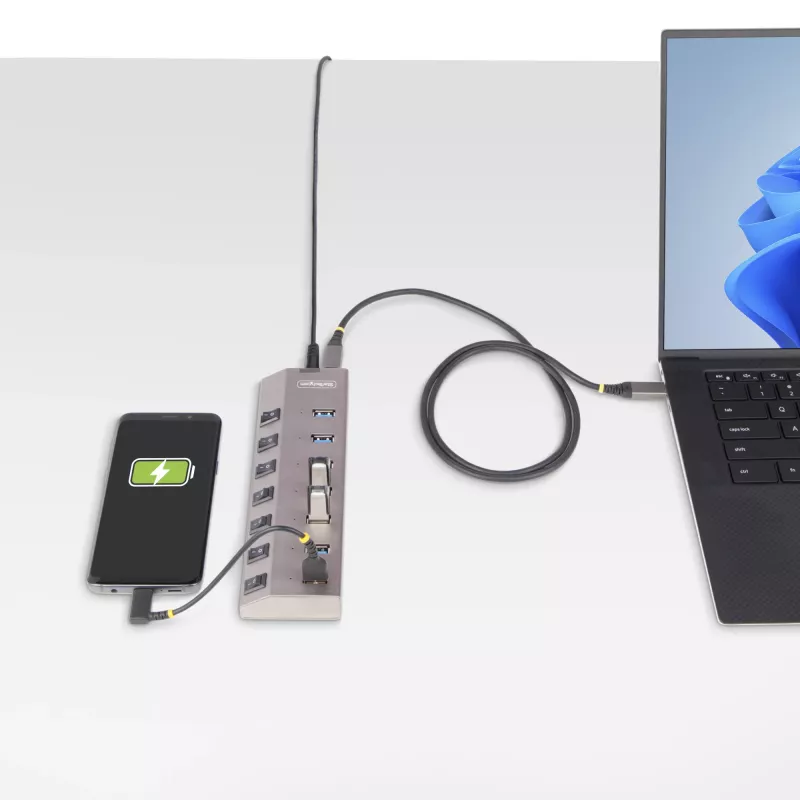 StarTech.com 7 prievadų USB-C šakotuvas su atskirais įjungimo/išjungimo mygtukais, USB 3.0 5Gbps, su maitinimo bloku, USB-C į USB-A, BC 1.2