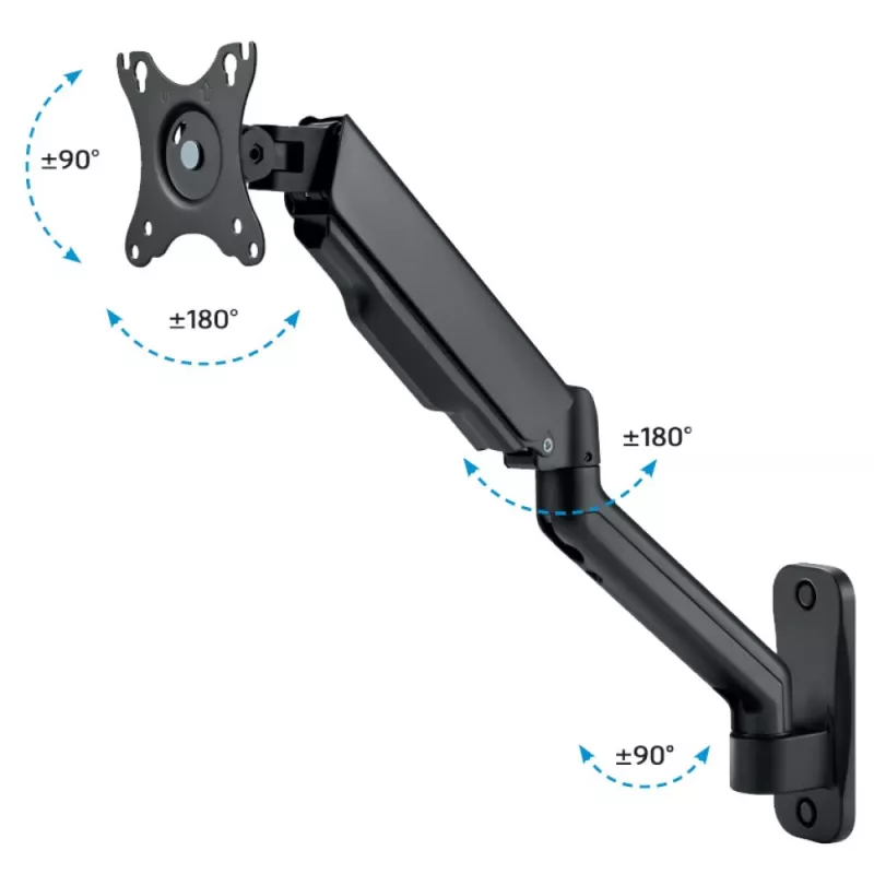 Techly ICA-LCD G112E pasukamas sieninis ekrano laikiklis su dujiniu amortizatoriumi, 1 ekranui 17-32 colių (43-81,3 cm), 9 kg