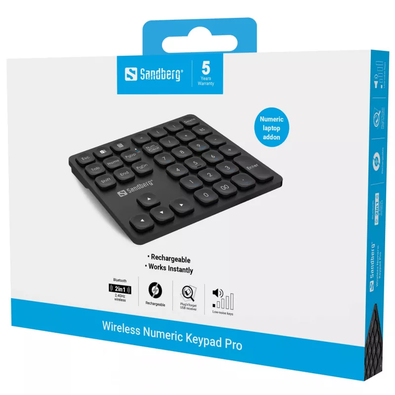 Sandberg Wireless Numeric Keypad Pro belaidė skaitmeninė klaviatūra, 36 klavišai, membrana