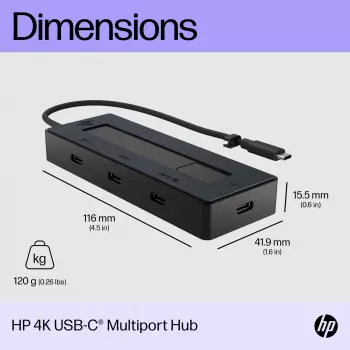 HP 4K USB-C kelių prievadų stotelė, USB Type-C, USB 3.2 Gen 2 (3.1 Gen 2) Type-C, 10000 Mbit/s, juoda, 4K Ultra HD