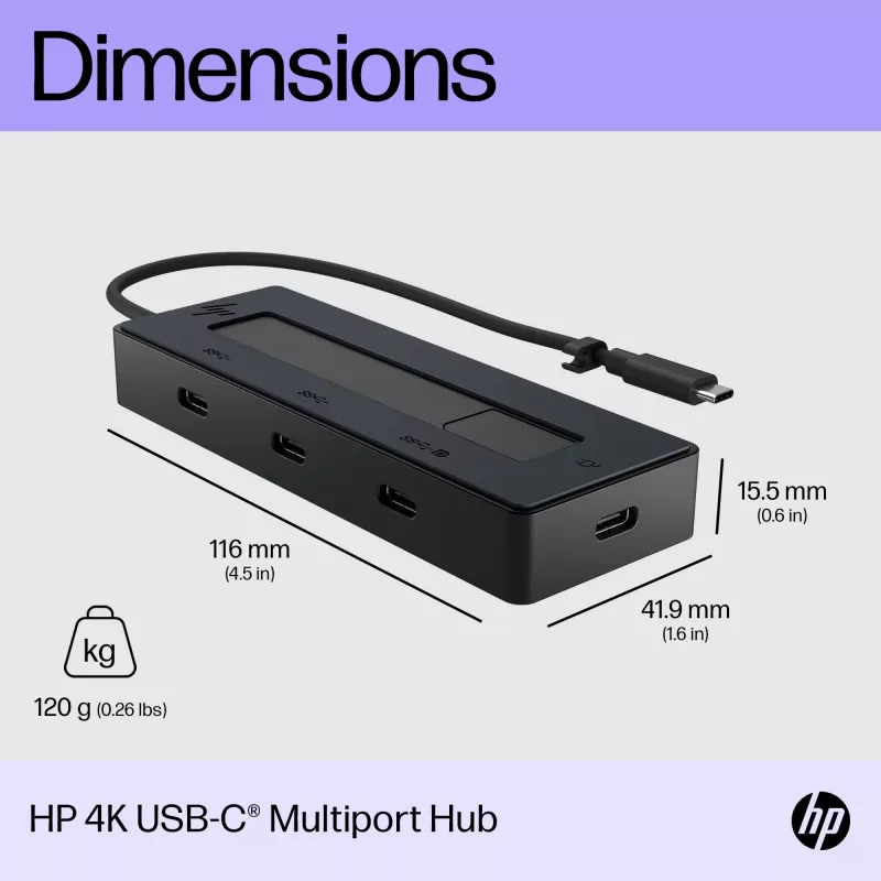 HP 4K USB-C kelių prievadų stotelė, USB Type-C, USB 3.2 Gen 2 (3.1 Gen 2) Type-C, 10000 Mbit/s, juoda, 4K Ultra HD