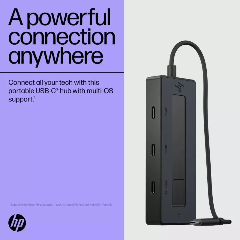 HP 4K USB-C kelių prievadų stotelė, USB Type-C, USB 3.2 Gen 2 (3.1 Gen 2) Type-C, 10000 Mbit/s, juoda, 4K Ultra HD