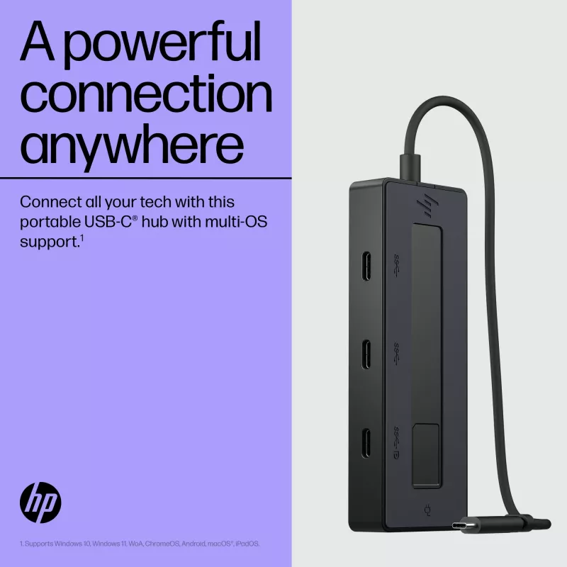 HP 4K USB-C kelių prievadų stotelė, USB Type-C, USB 3.2 Gen 2 (3.1 Gen 2) Type-C, 10000 Mbit/s, juoda, 4K Ultra HD
