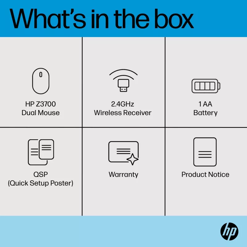 HP Z3700 Dual Black pelė, ambidekstrinė, RF belaidė, 1600 DPI, juoda