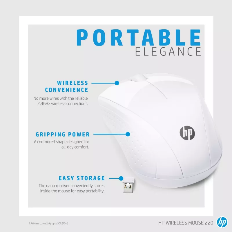 HP Wireless Mouse 220 (Snow White) – belaidė pelė, optinė, RF, balta