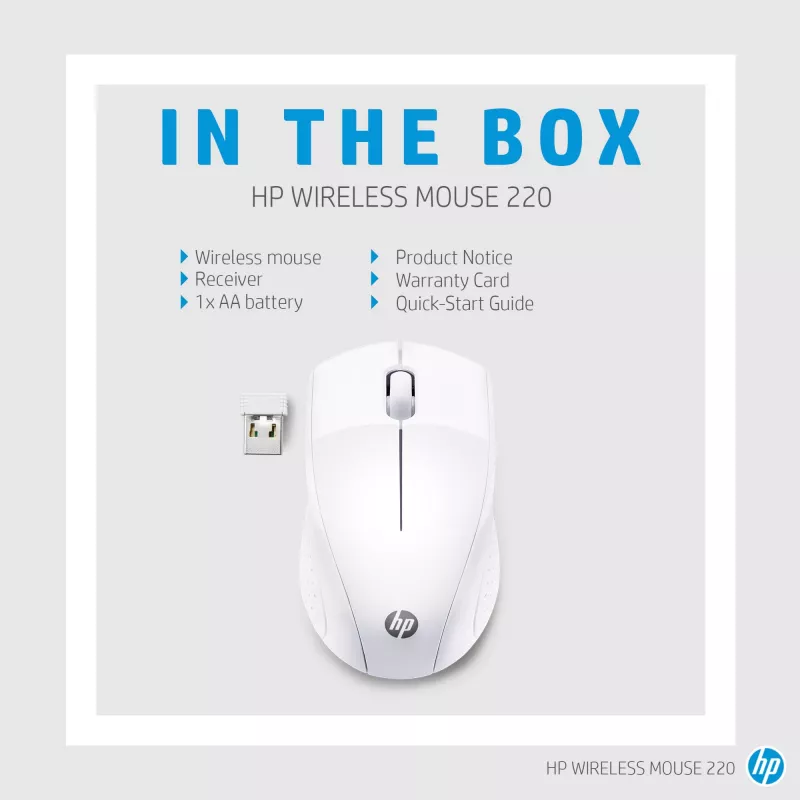 HP Wireless Mouse 220 (Snow White) – belaidė pelė, optinė, RF, balta