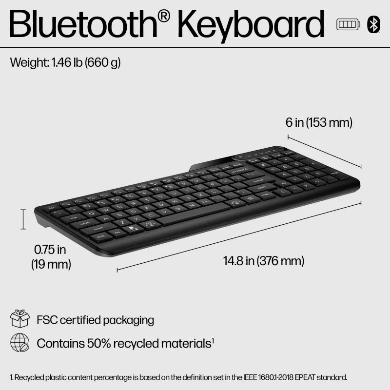 HP 460 kelių įrenginių Bluetooth klaviatūra, pilno dydžio (100%), belaidė, Bluetooth, mechaninė, juoda