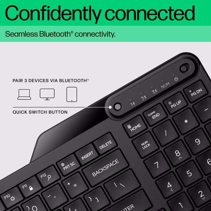 HP 460 kelių įrenginių Bluetooth klaviatūra, pilno dydžio (100%), belaidė, Bluetooth, mechaninė, juoda