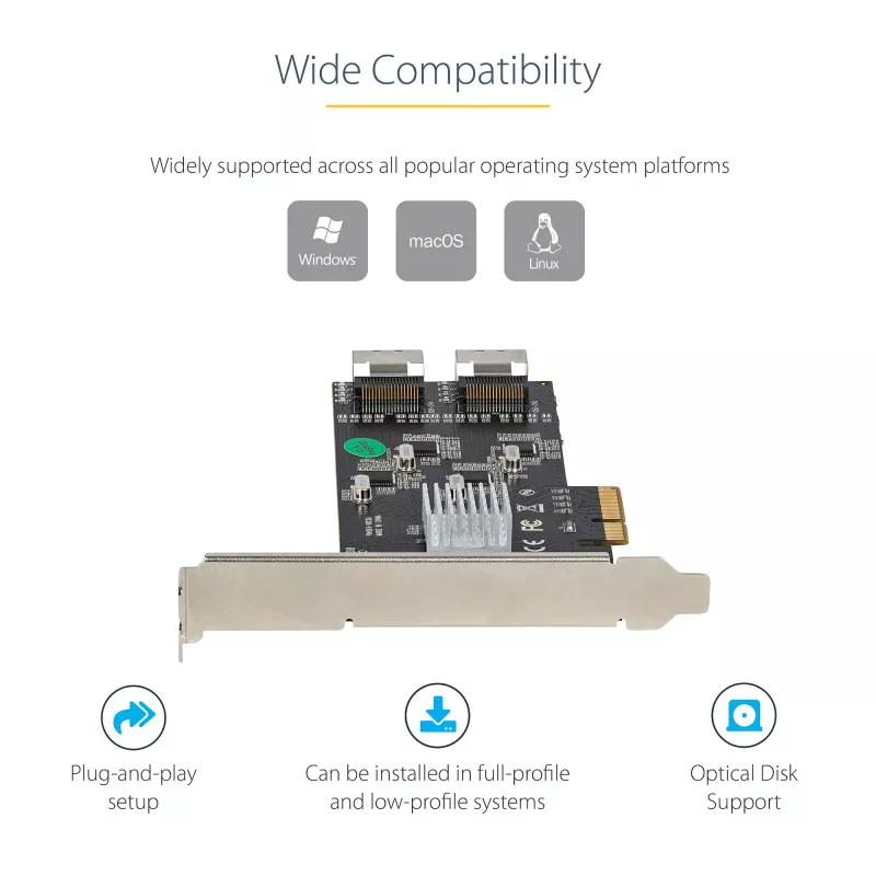 StarTech.com 8 prievadų SATA PCIe kortelė – PCI Express 6Gbps SATA plėtinio adapteris su 4 valdikliais – SATA PCIe valdiklio kortelė – PCI-e x4 Gen 2 į SATA III – SATA HDD/SSD