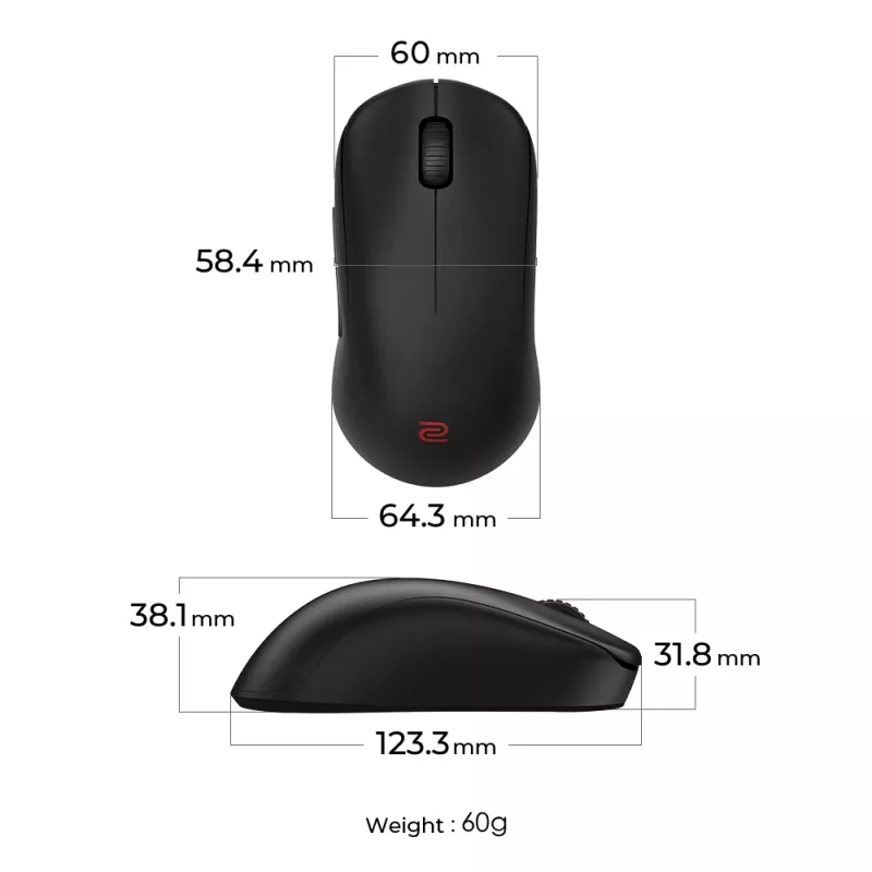 ZOWIE U2-DW pelė žaidimams, dešinei rankai, belaidė RF, 3200 DPI