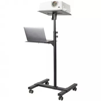 StarTech.com Mobilus projektoriaus ir nešiojamojo kompiuterio stovas/vežimėlis - Patvarus nešiojamas projektoriaus stovas (2 lentynos, kiekviena laiko 10 kg) - Reguliuojamo aukščio riedantis pristatymo vežimėlis su užrakinamais ratukais