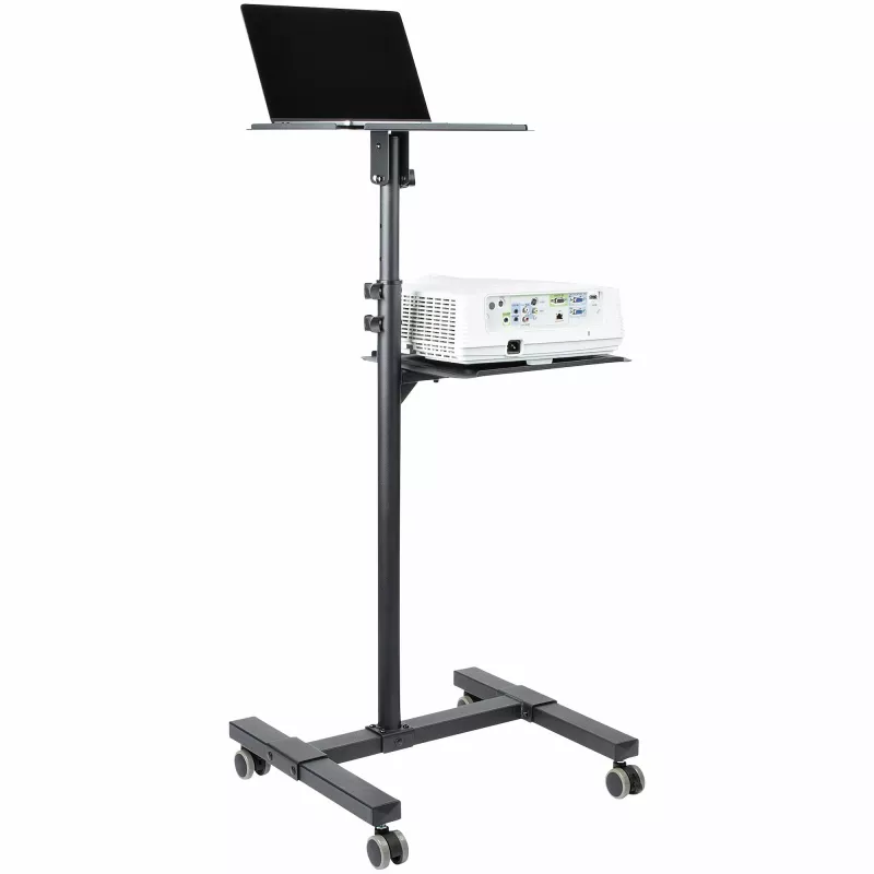 StarTech.com Mobilus projektoriaus ir nešiojamojo kompiuterio stovas/vežimėlis - Patvarus nešiojamas projektoriaus stovas (2 lentynos, kiekviena laiko 10 kg) - Reguliuojamo aukščio riedantis pristatymo vežimėlis su užrakinamais ratukais