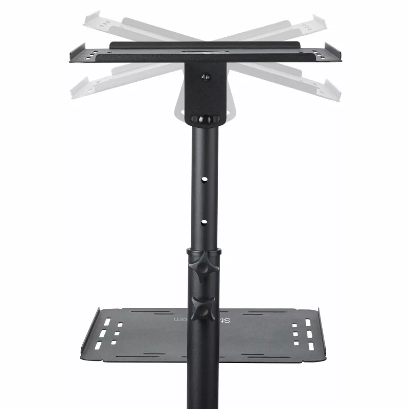 StarTech.com Mobilus projektoriaus ir nešiojamojo kompiuterio stovas/vežimėlis - Patvarus nešiojamas projektoriaus stovas (2 lentynos, kiekviena laiko 10 kg) - Reguliuojamo aukščio riedantis pristatymo vežimėlis su užrakinamais ratukais