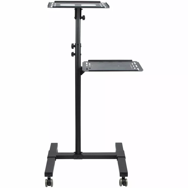 StarTech.com Mobilus projektoriaus ir nešiojamojo kompiuterio stovas/vežimėlis - Patvarus nešiojamas projektoriaus stovas (2 lentynos, kiekviena laiko 10 kg) - Reguliuojamo aukščio riedantis pristatymo vežimėlis su užrakinamais ratukais