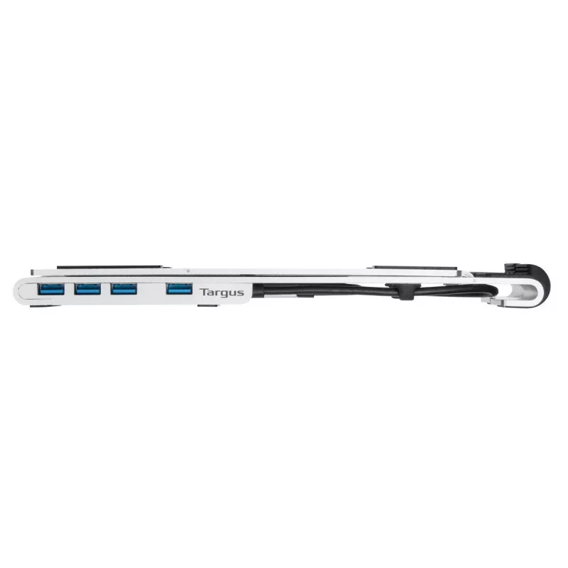 Targus AWU100205GL stovas nešiojamam kompiuteriui su 4 USB prievadų šakotuvu, 25,4–39,6 cm (10–15,6 colio), sidabro spalvos