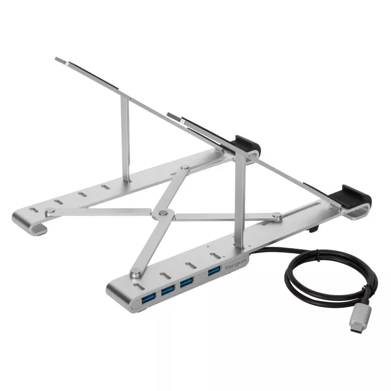 Targus AWU100205GL stovas nešiojamam kompiuteriui su 4 USB prievadų šakotuvu, 25,4–39,6 cm (10–15,6 colio), sidabro spalvos