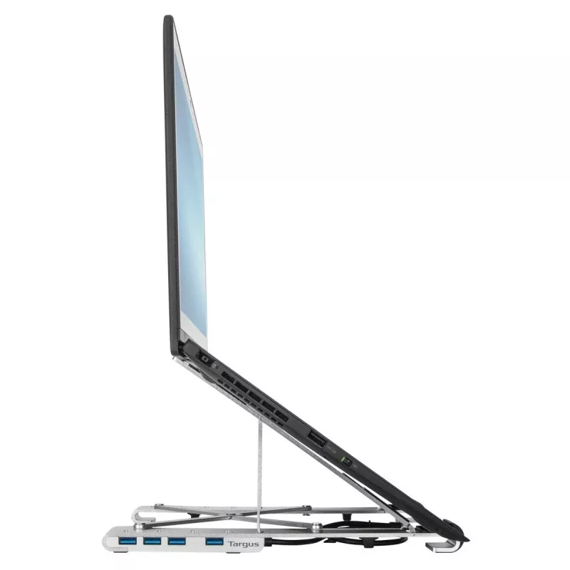 Targus AWU100205GL stovas nešiojamam kompiuteriui su 4 USB prievadų šakotuvu, 25,4–39,6 cm (10–15,6 colio), sidabro spalvos