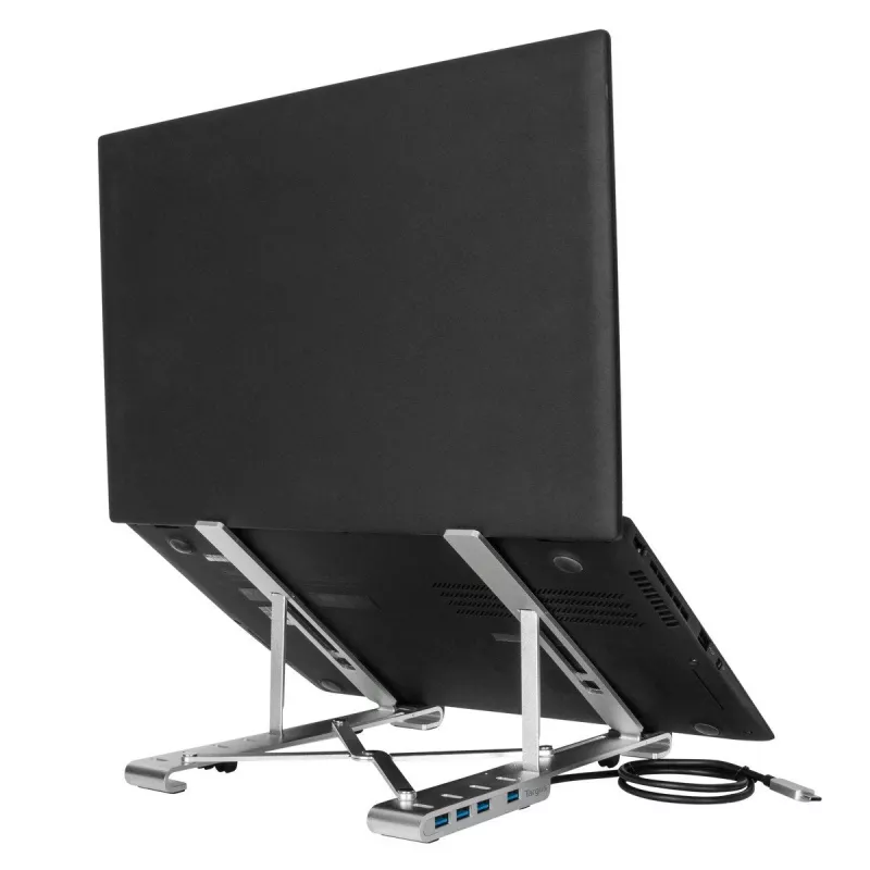 Targus AWU100205GL stovas nešiojamam kompiuteriui su 4 USB prievadų šakotuvu, 25,4–39,6 cm (10–15,6 colio), sidabro spalvos
