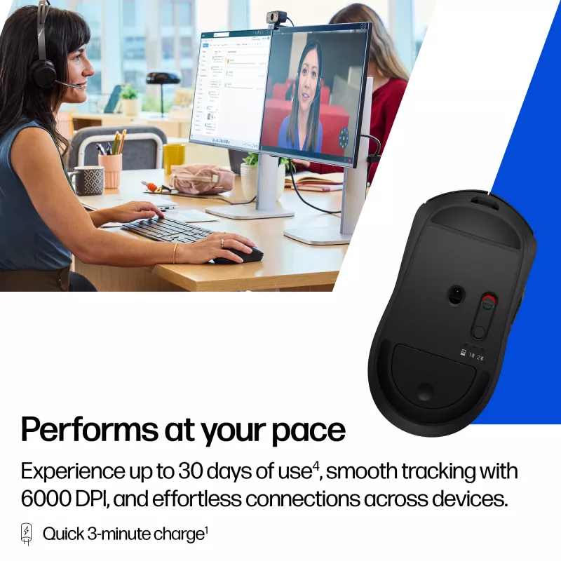 HP 700 belaidė įkraunama pelė, ambidekstrinė, RF belaidis + Bluetooth, 6000 DPI, juoda