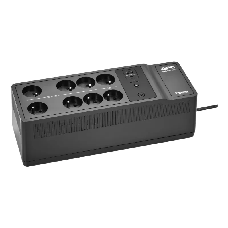 APC Back-UPS 1050VA/600W nepertraukiamo maitinimo šaltinis, montuojamas ant grindų ar sienos, 230V, 8x prancūziški/belgiški lizdai, USB A+C prievadas, keičiama baterija